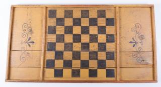 Appraisal: Antique Wooden Checkerboard Yellow and black original paint on wood