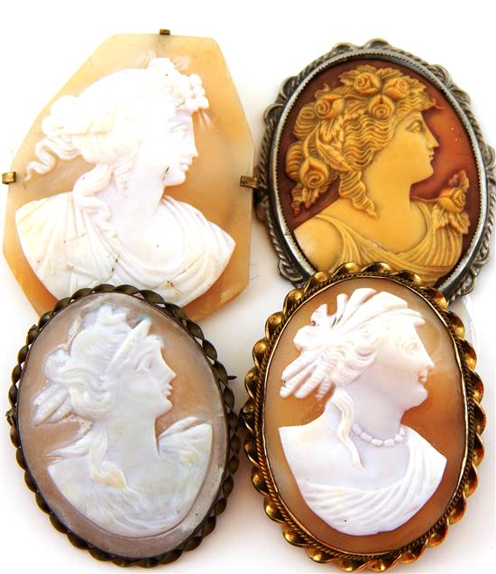 Appraisal: JEWELRY four female cameos all figures in white bas relief