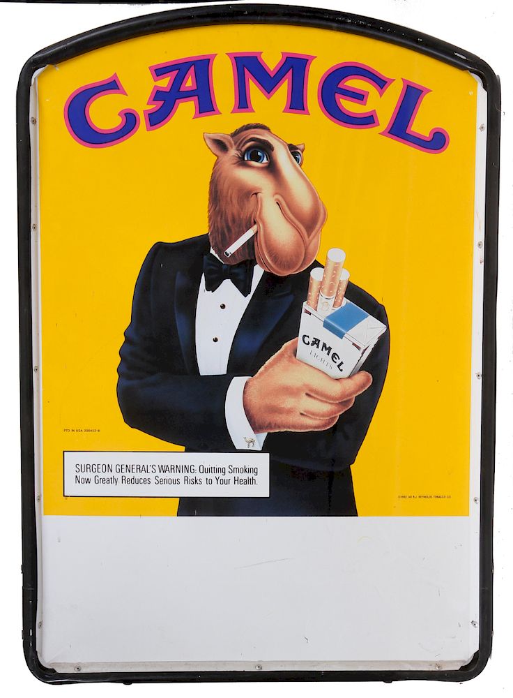 Appraisal: JOE CAMEL TIN MARKET TWO-SIDED CIGARETTE SIGN JOE CAMEL TIN