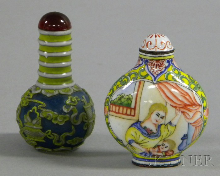 Appraisal: Two Asian Snuff Bottles an enamel and porcelain with a