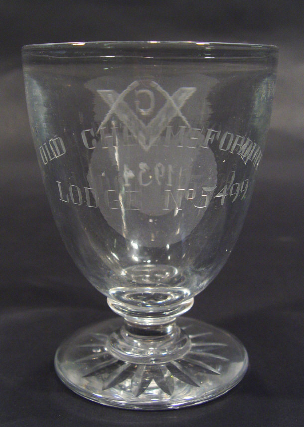 Appraisal: Clear Masonic wine glass with star cut base dated and