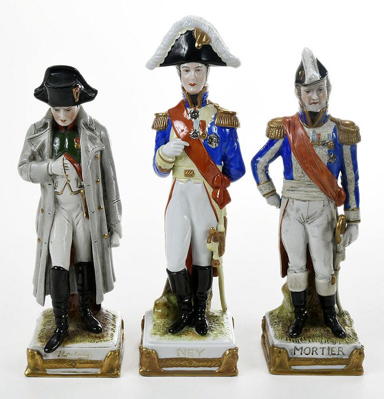 Appraisal: Three Hand Painted Porcelain Napoleonic Figures German th century figure