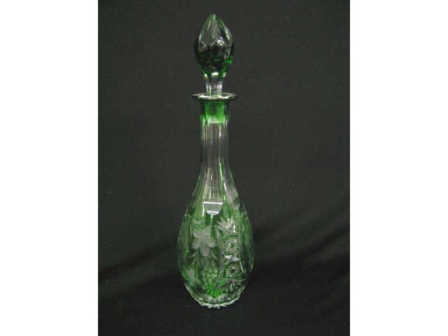 Appraisal: Emerald Cut-to-Clear Crystal Decanter panels of grapes vines starburst trim