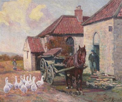 Appraisal: Freda Marston - A farm scene with a horse and