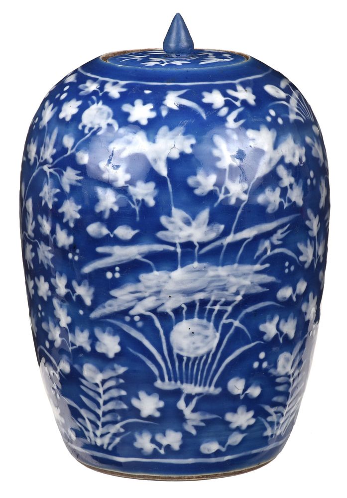 Appraisal: Chinese Blue Ground and Slip Porcelain Jar Qing dynasty possibly