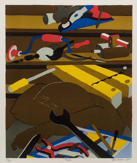 Appraisal: JACOB LAWRENCE - Tools Offset color lithograph x mm x