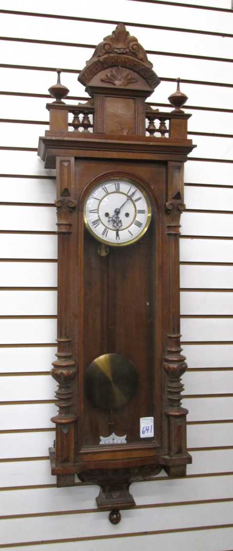 Appraisal: TWO-WEIGHT LONG CASE REGULATOR WALL CLOCK Gustav Becker Clock Co