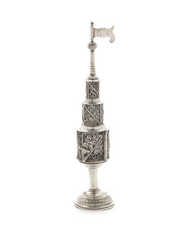 Appraisal: A Continental silver filigree spice tower possibly German distorted marks