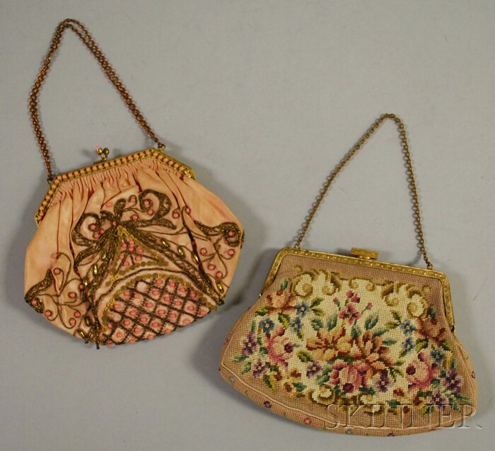 Appraisal: Two Handmade Textile Purses an embroidered Austrian purse and a