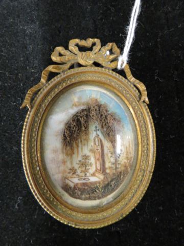 Appraisal: Early Memorial Piece painted and fine hair work on ivory