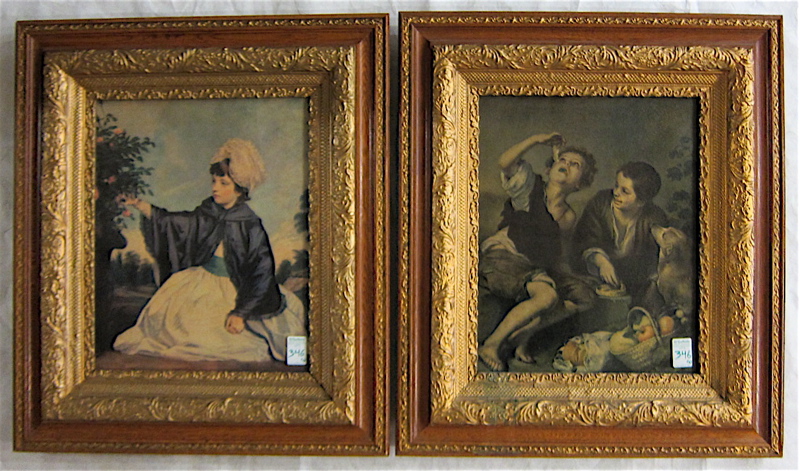 Appraisal: TWO PRINTS OF CHILDREN in matching oak gilt wood and