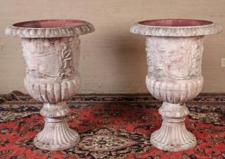 Appraisal: PAIR OF LARGE FRENCH CAST IRON METAL URNS PAIR OF