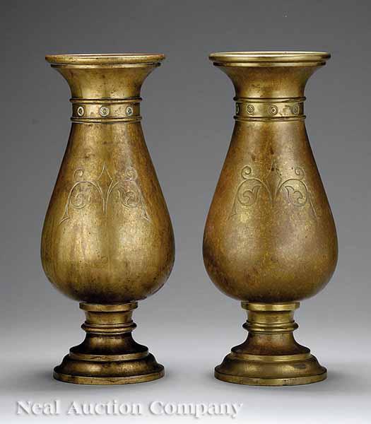 Appraisal: A Pair of Antique American Baluster-Form Bronze Vases c signed