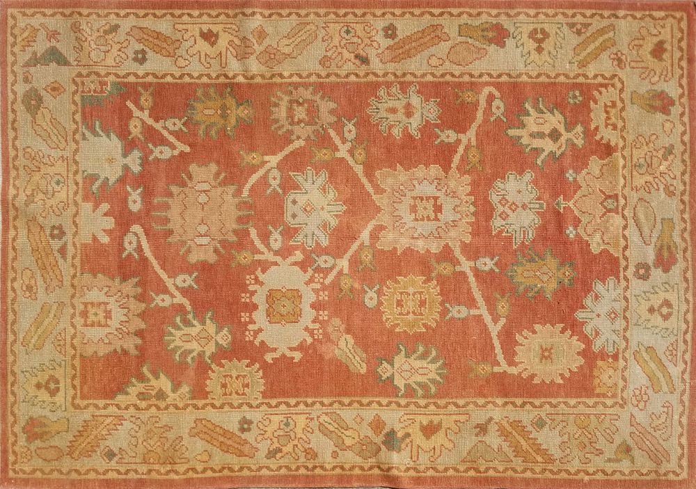 Appraisal: Wool Hand Woven Oushak Scatter Rug Wool Hand Woven Oushak