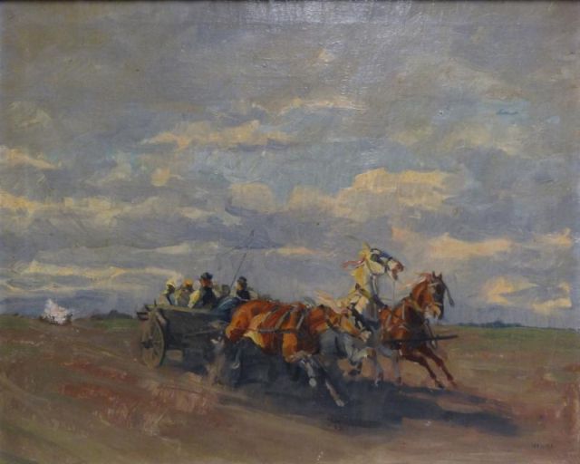 Appraisal: VISKI Jean Oil on Canvas of Horse Drawn Cart inLandscape