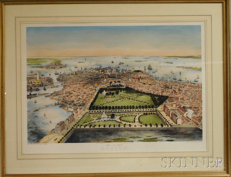 Appraisal: Framed Reproduction of BIRD'S EYE VIEW OF BOSTON hand-colored collotype