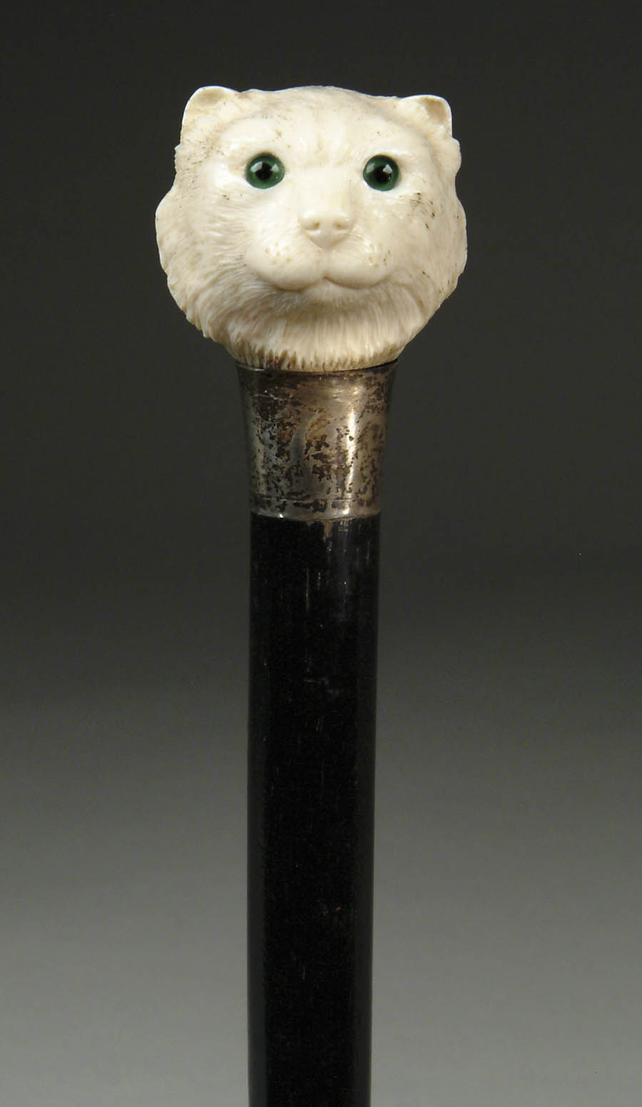 Appraisal: FINE CARVED IVORY CAT HEAD CANE Nicely carved elephant ivory