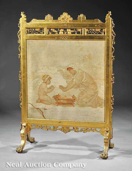 Appraisal: An American Aesthetic Carved Giltwood Fire Screen in the Japonesque