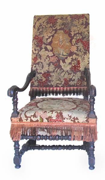 Appraisal: An Italian Baroque style walnut and needlepoint upholstered armchair height