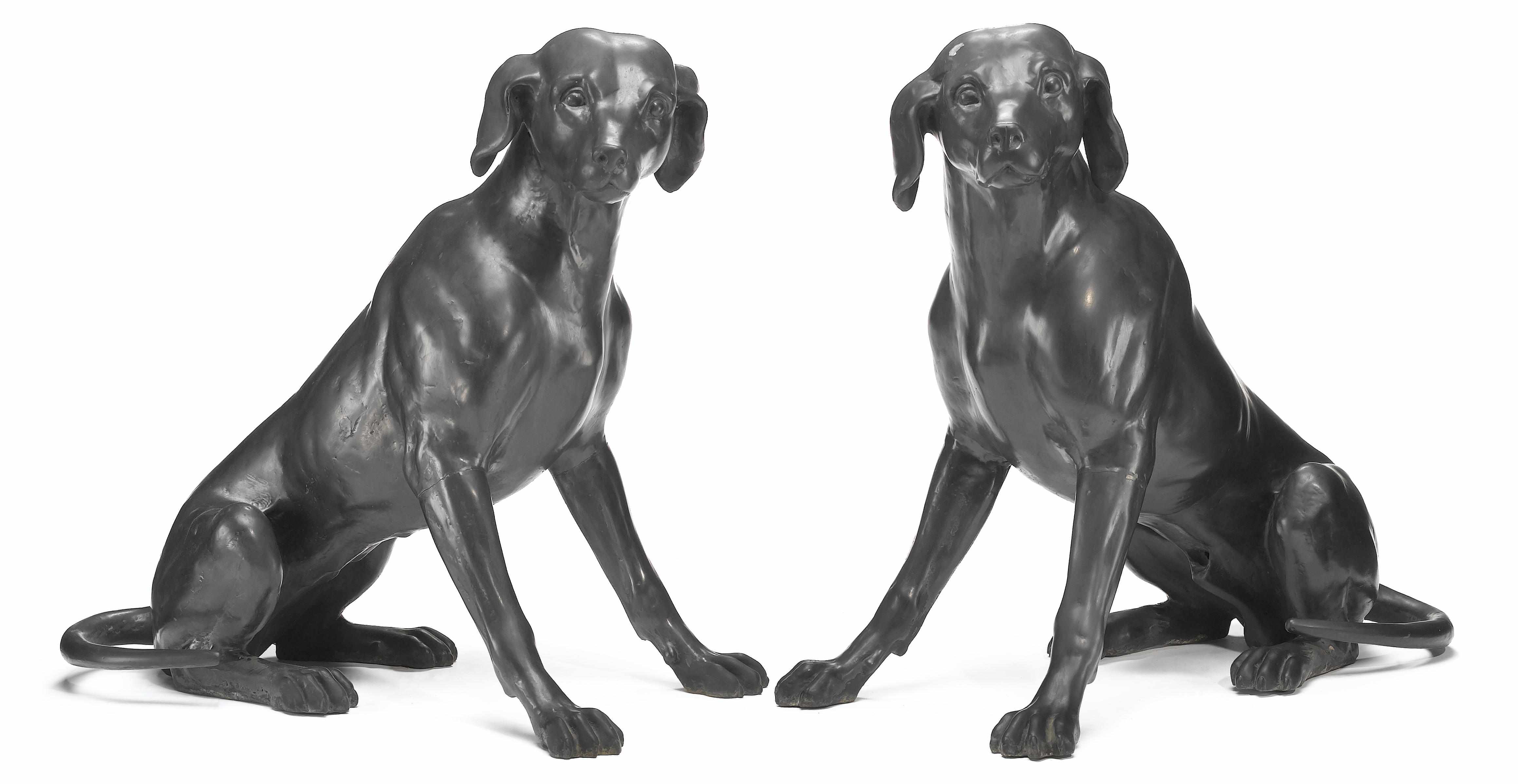 Appraisal: A pair of English patinated lead figures of hounds Bulbeck