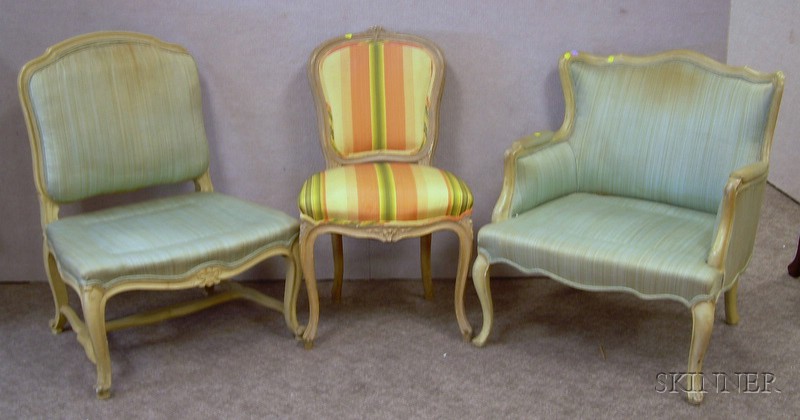 Appraisal: Three Louis XV Style Upholstered Painted Carved Wood Parlor Chairs