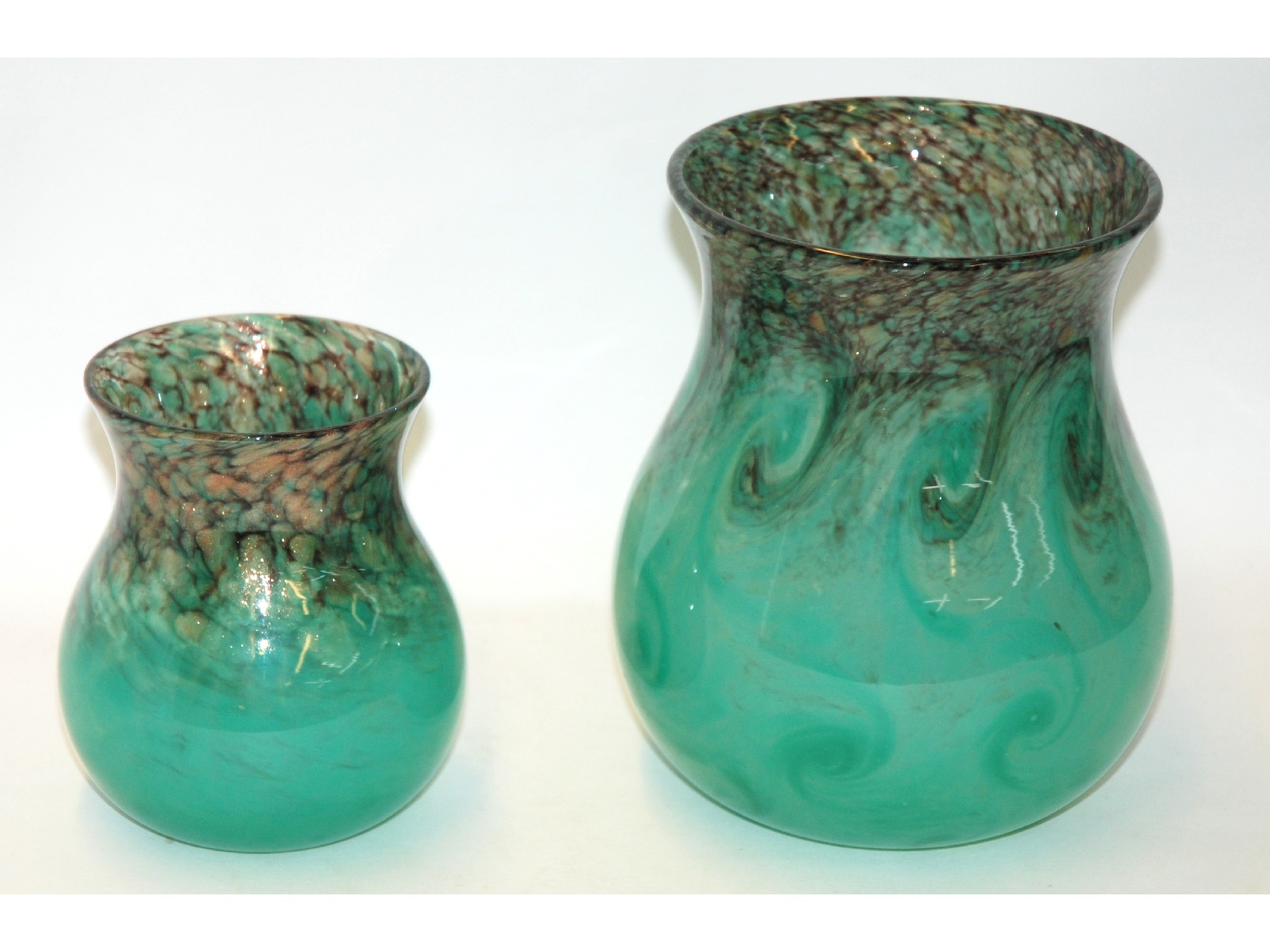 Appraisal: Two Monart green and aventurine glass vases