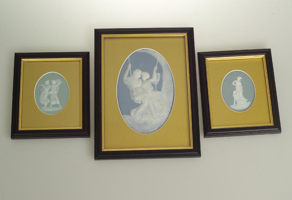 Appraisal: GROUP OF THREE CAMILLE THARAUD PATE SUR PATE PORCELAIN PLAQUES