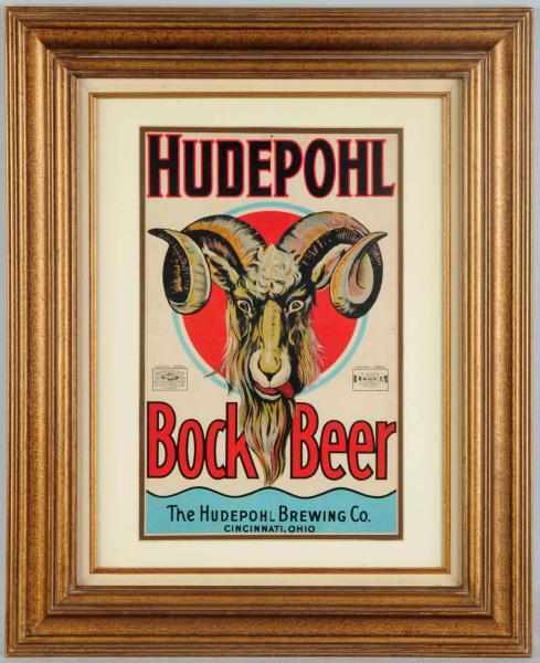 Appraisal: Hudepohl Bock Beer Lithograph Poster Professionally framed and matted Tack