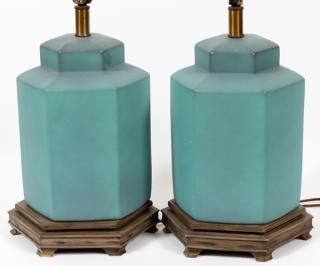 Appraisal: CONTEMPORARY POTTERY LAMPS PAIR CONTEMPORARY POTTERY LAMPS PAIR H W