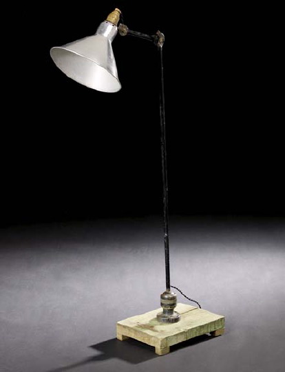 Appraisal: Tall French Iron and Aluminum-Shaded Gooseneck Desk Lamp second quarter