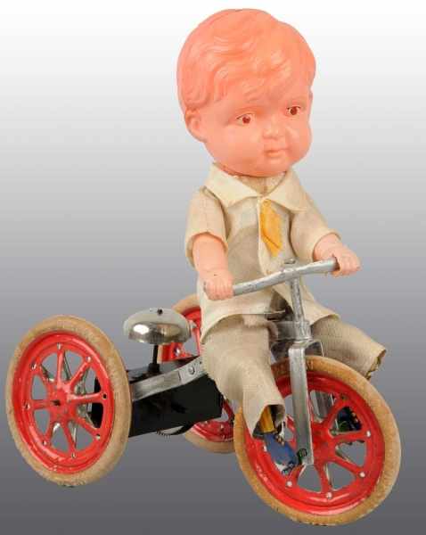 Appraisal: Celluloid Tin Boy Cyclist Wind-Up Toy Description Japanese Working White