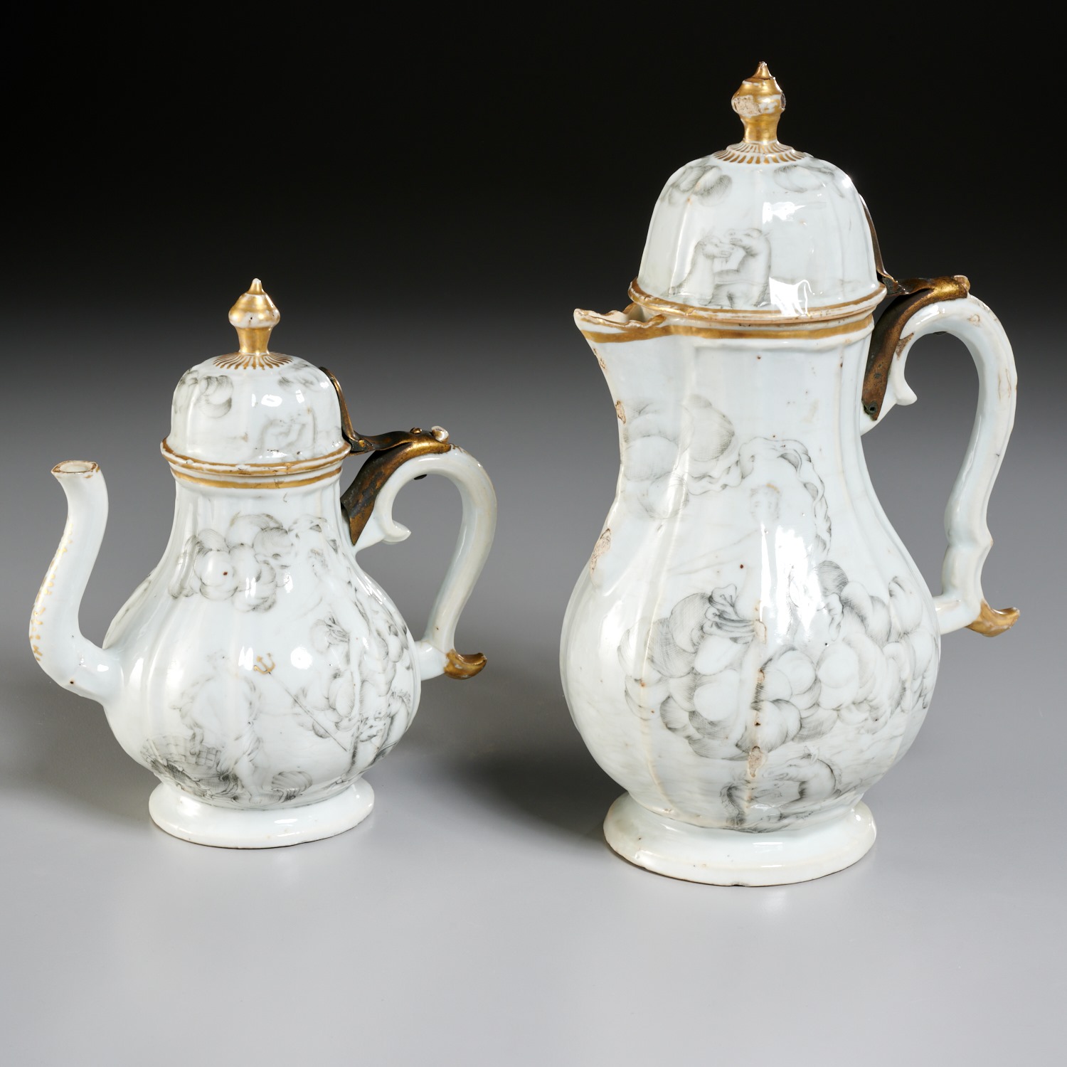 Appraisal: CHINESE EXPORT TEAPOTS GREEK MYTH THEMES c China gilt and