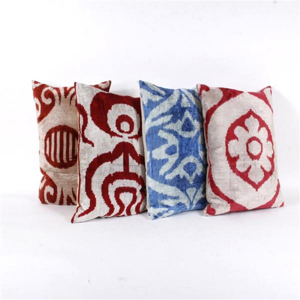 Appraisal: FOUR SILK CHENILLE HAND DYED DECORATOR DOWN THROW PILLOWS WITH