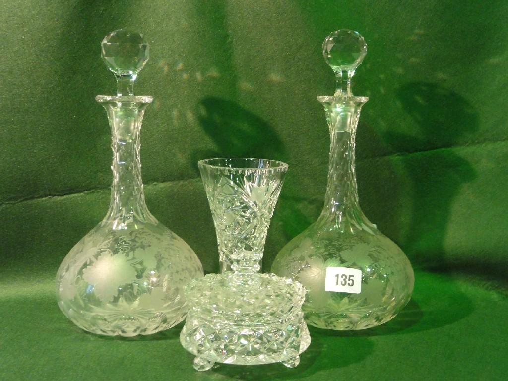 Appraisal: A collection of glassware including a pair of decanters and