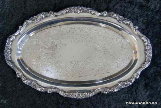 Appraisal: Poole Lancaster Rose Silverplate Tray Measures '' long and designed