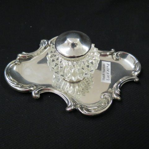 Appraisal: Sterling Silver Inkwell Tray crystal well by Webster x tray