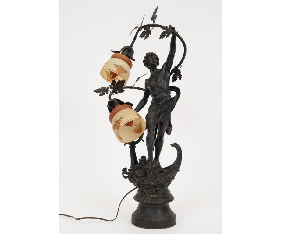 Appraisal: Victorian spelter metal figural table lamp of a sailor with