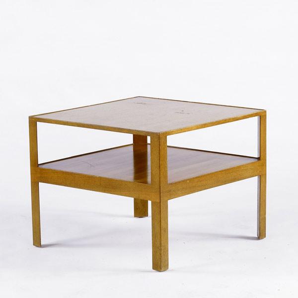 Appraisal: DUNBAR Side table in bleached ribbon mahogany x sq