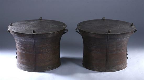 Appraisal: PAIR SHAN CAST BRONZE RAIN DRUMS Cast with star motif