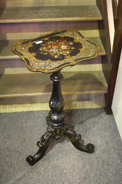 Appraisal: A VICTORIAN PAPIER MACHE AND INLAID MUSIC STAND with adjustable