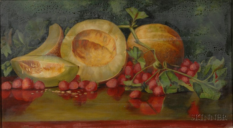 Appraisal: American School th Century Still Life of Melons and Strawberries