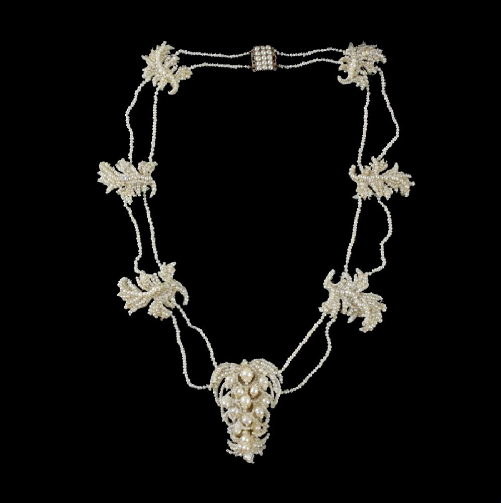 Appraisal: Victorian Seed Pearl Foliate Necklace Incredible Victorian natural seed pearl