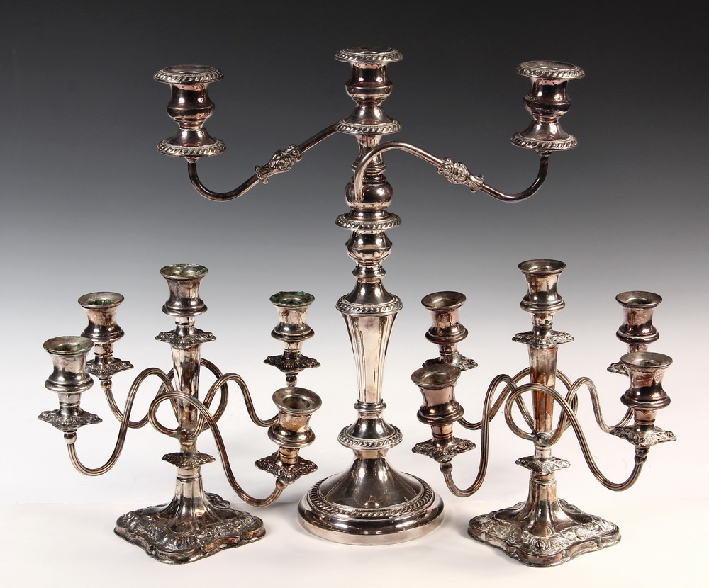 Appraisal: PAIR OF SILVER PLATE CANDELABRUM SINGLE CANDELABRA - Ornate Rococo