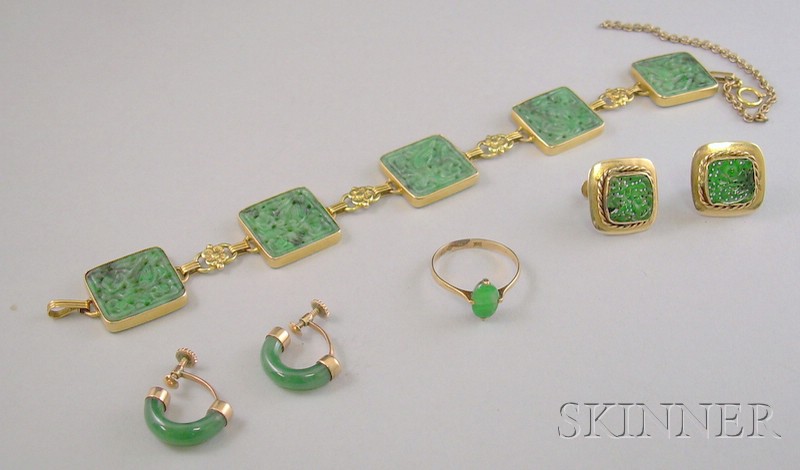 Appraisal: Small Group of Gold and Jade Jewelry including a kt