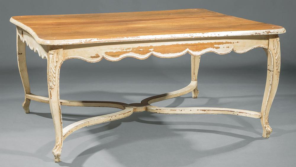 Appraisal: French Provincial Carved Mahogany and Creme Peinte Dining Table two-board