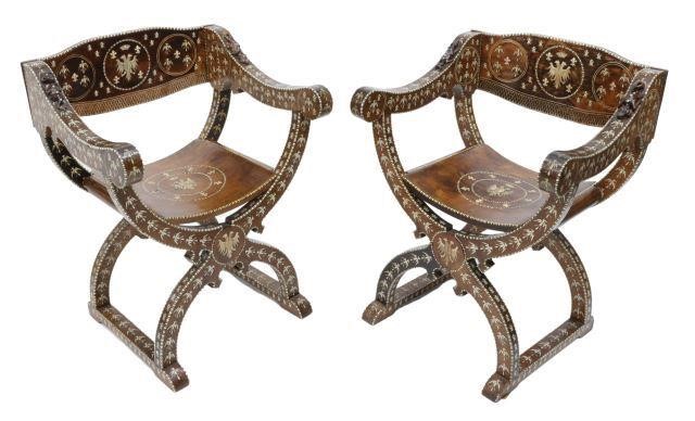 Appraisal: pair Important Spanish walnut sillon de cadera hip-joint chairs th