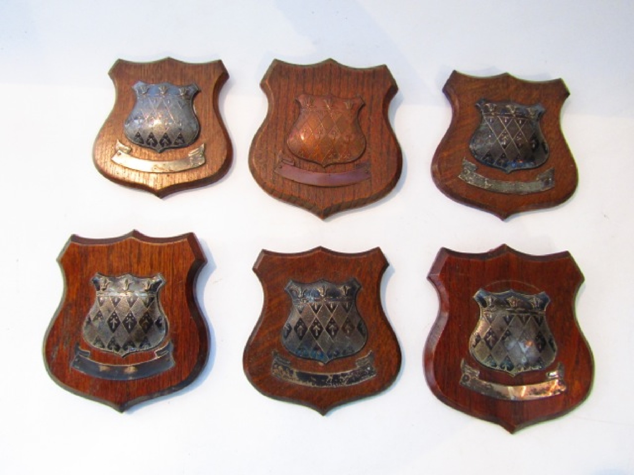 Appraisal: A collection of five silver-mounted wooden trophy plaques Vaughton Sons