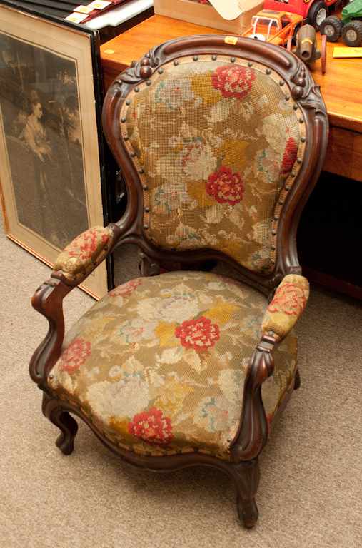 Appraisal: American Rococo Revival walnut needlepoint upholstered youth chair Estimate -