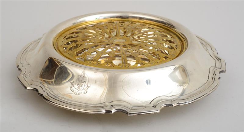 Appraisal: TIFFANY CO CRESTED SILVER ROLL-OVER DISH - the scalloped roll-over