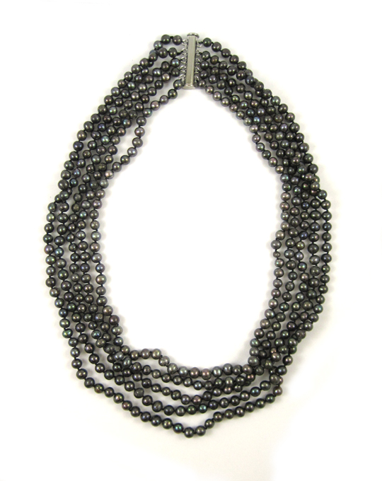 Appraisal: MULTI-STRAND BLACK PEARL NECKLACE measuring - inches in length coming